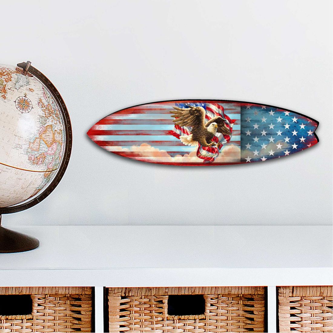 Patriotic American Flag Surfboard Holiday Outdoor Decor Large Ornament by G. DeBrekht - American Christmas Decor - 8490108MS