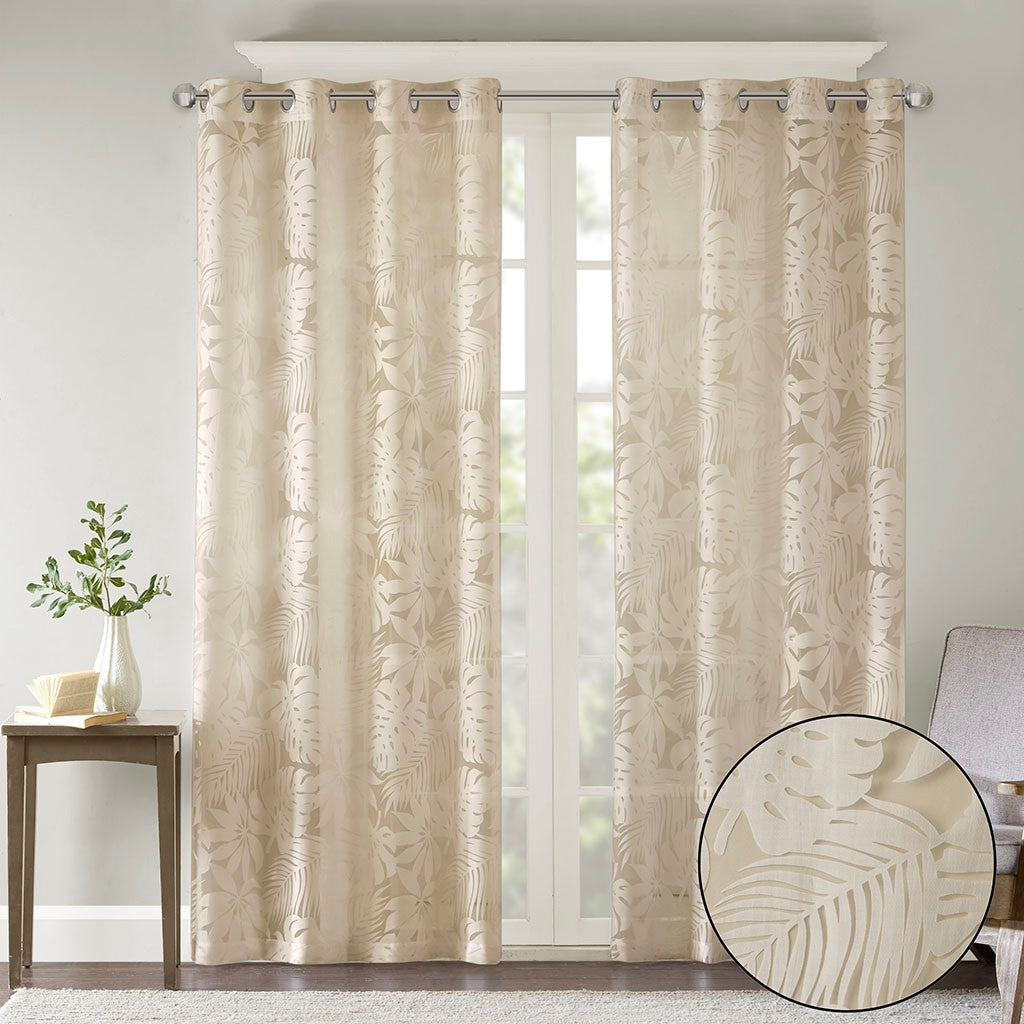 Palm Leaf Burnout Window Sheer Natural 50x84 Inches