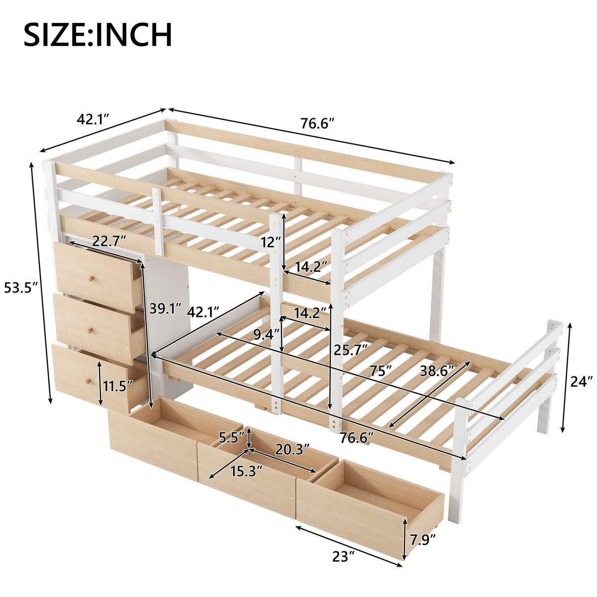 Loft Bunk Bed With Drawers And Ladder