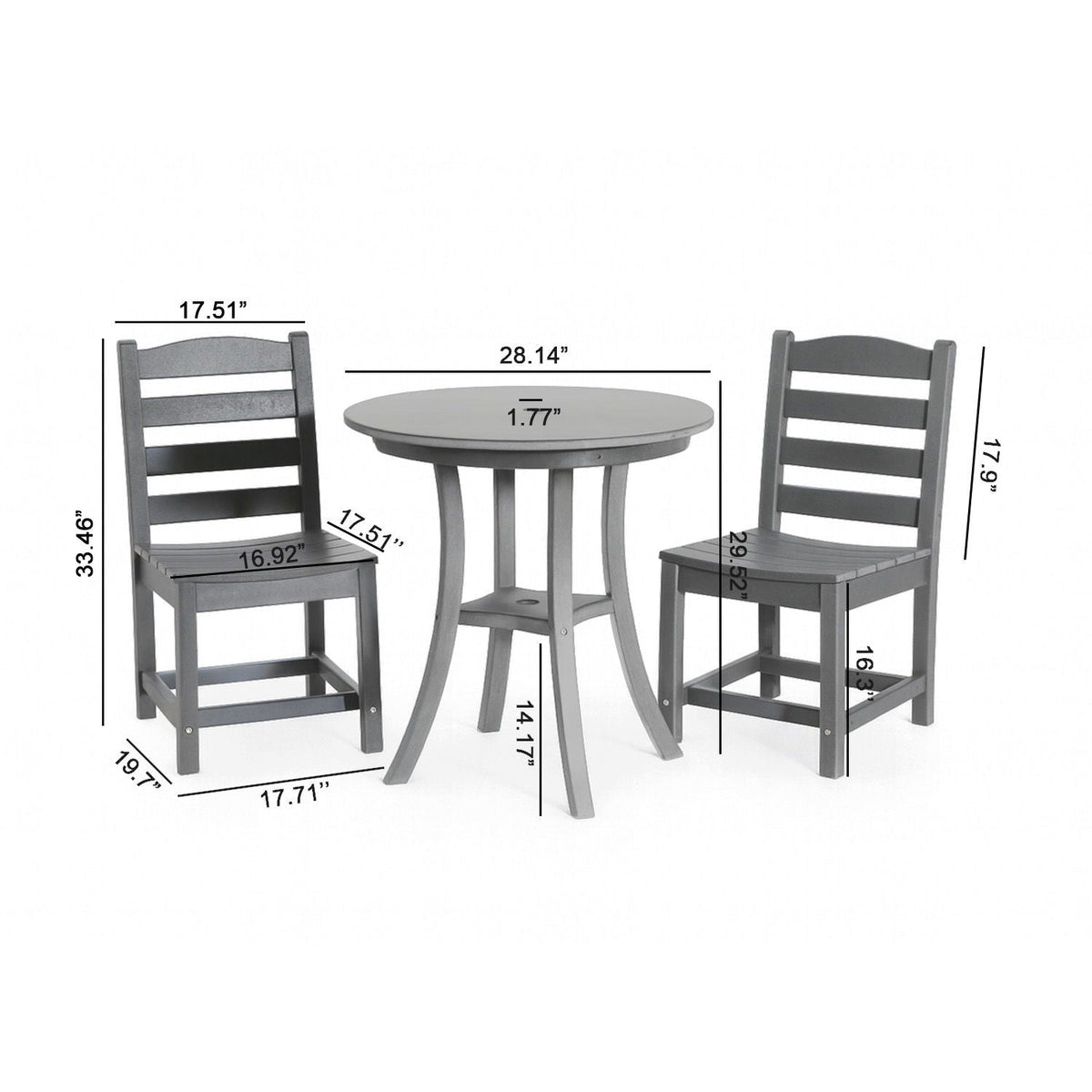 3 Piece Outdoor Dining Set, Round Patio Table With 2 Armless Chairs