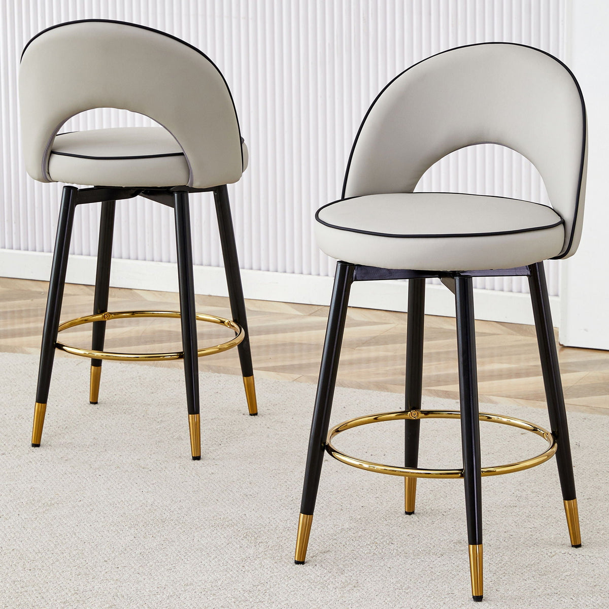 Modern Upholstered 360° Rotatable Bar Chair With Metal Legs For Dining Room (Set of 2)