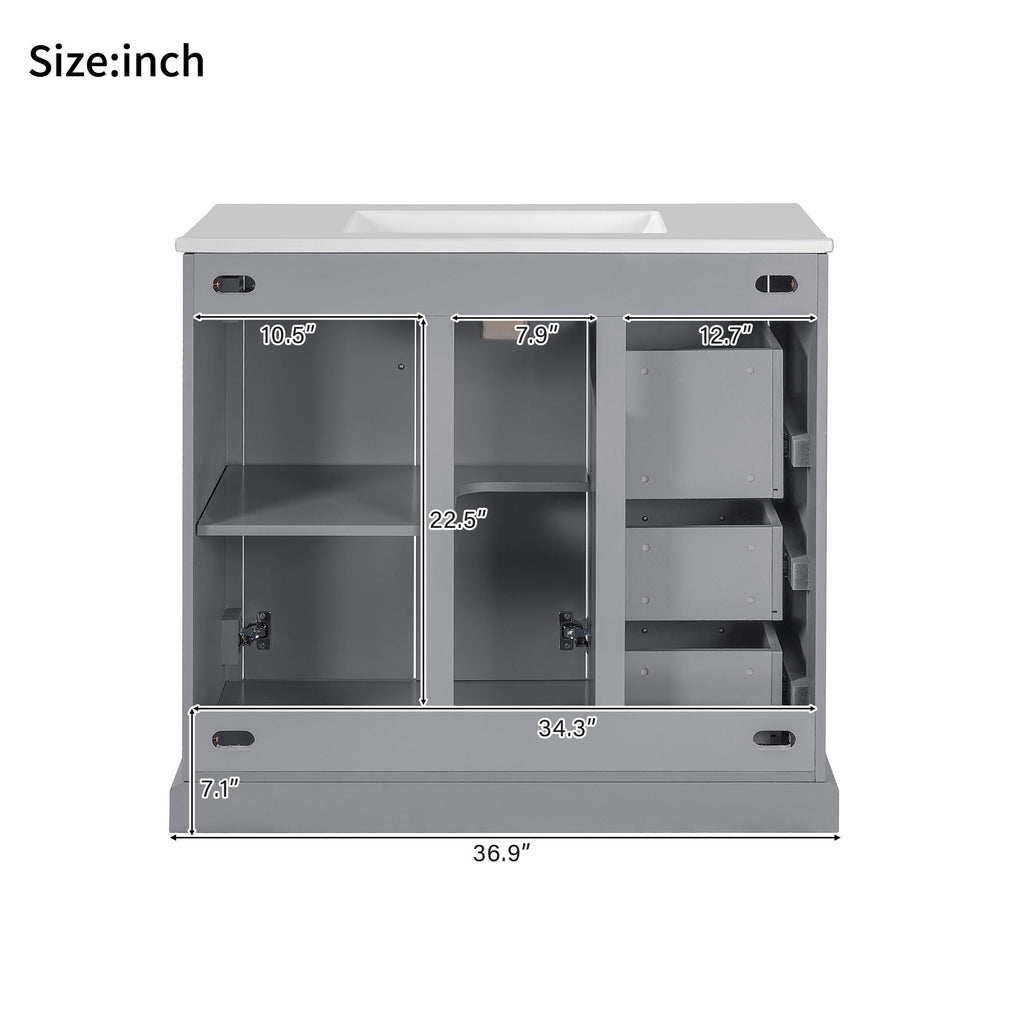 Bathroom Vanity With Sink, Soft Close Doors, Adjustable Shelf & 3 Drawers