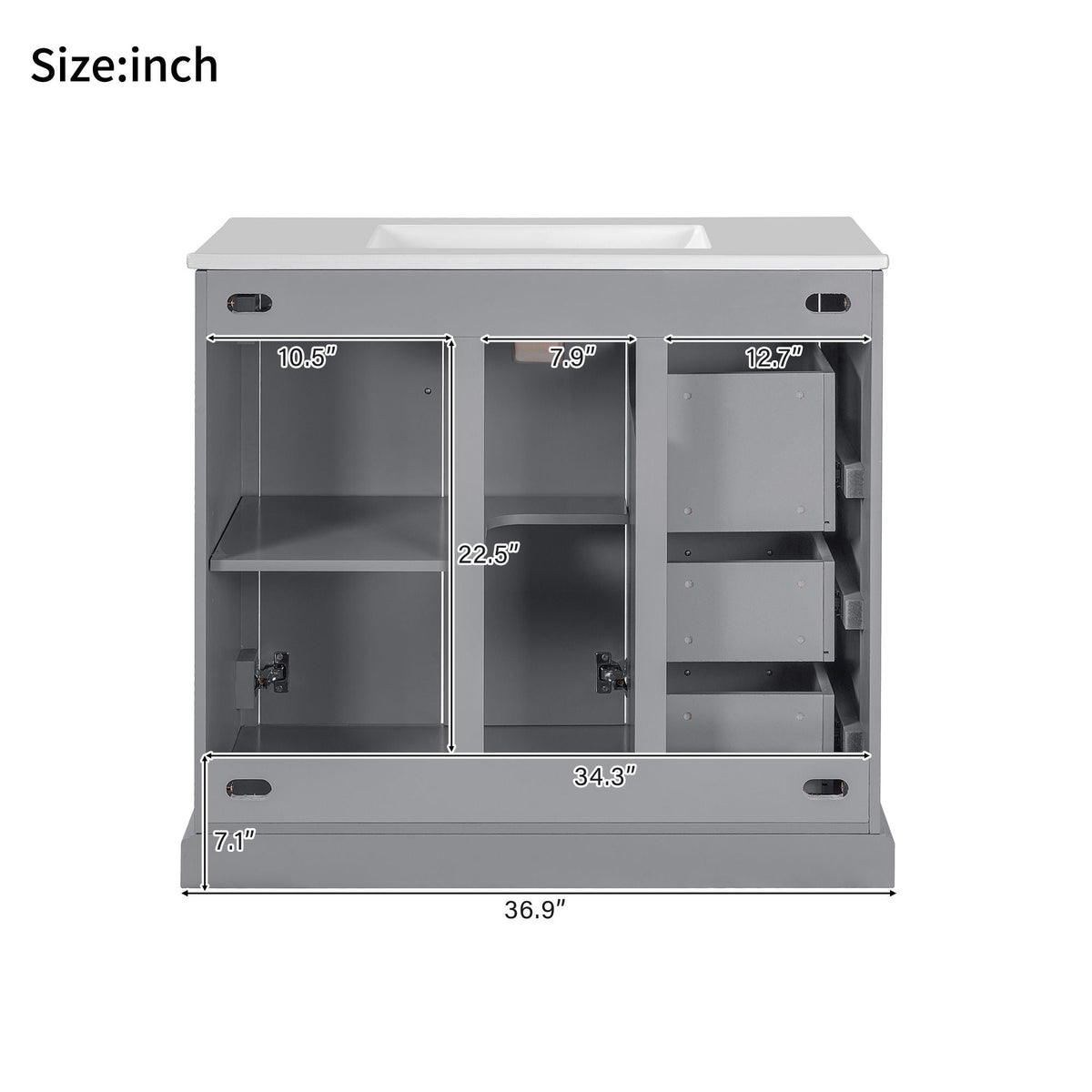 Bathroom Vanity With Sink, Soft Close Doors, Adjustable Shelf & 3 Drawers