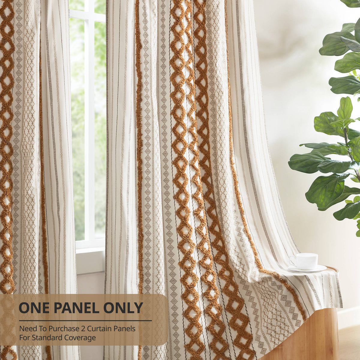 1 PC 50x84' Cotton Printed Window Panel with Chenille Stripe and Lining