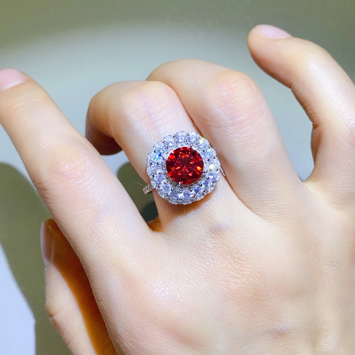 2 Carat Red Brilliant Round Cut Sparkala™ Pure Sterling Silver Ring