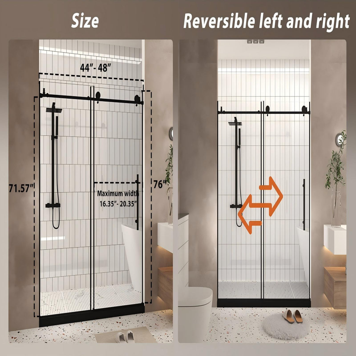 Frameless Shower Door, Smooth Sliding Tracks