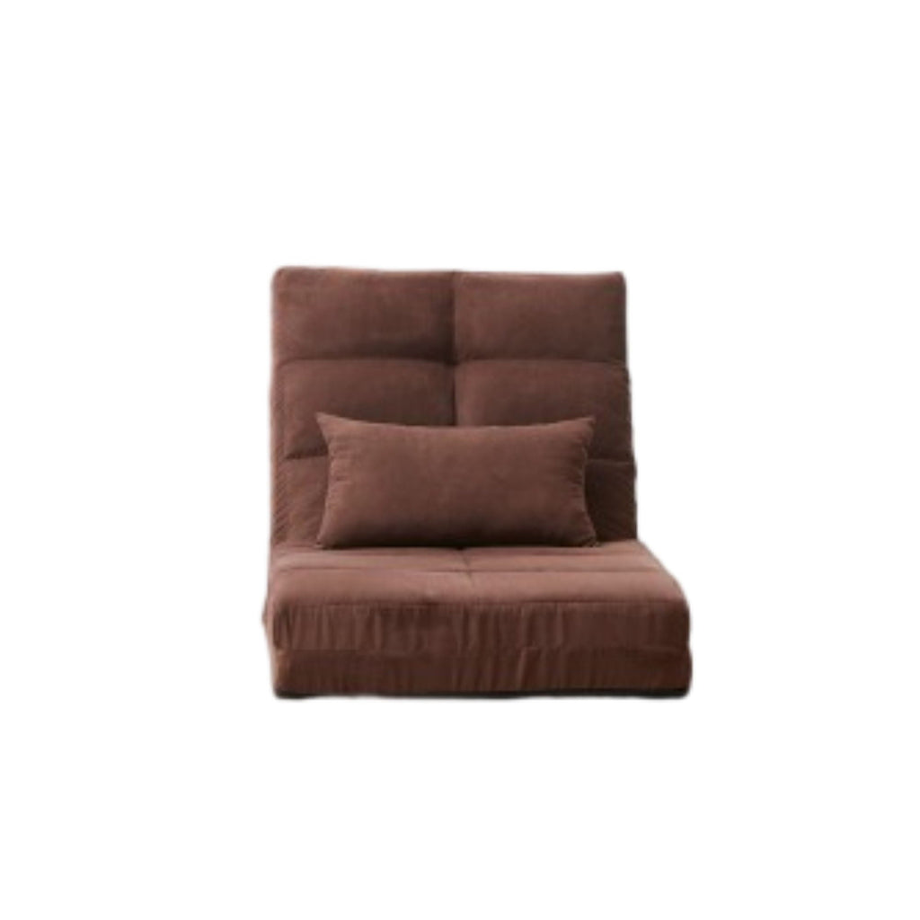 Modern Triple Fold Down Metal Frame Sofa Bed With 5 Reclining Positions And Pillow - Adjustable Upholstered Floor Couch For Gaming Or Guest Room - Brown