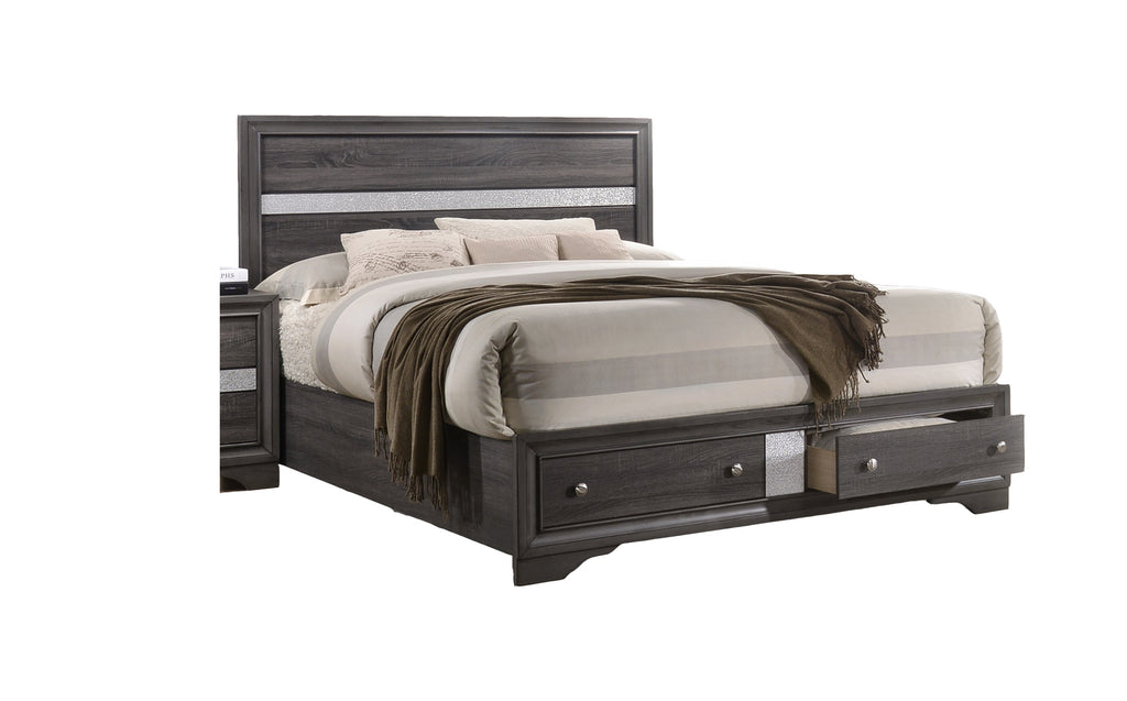 Traditional Queen 5 Piece Storage Bedroom Set in Gray Wood