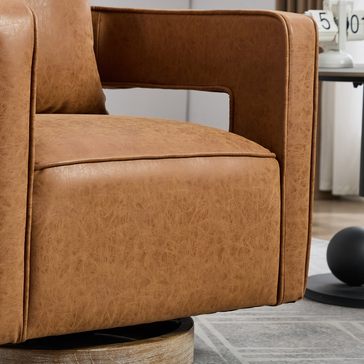 28.9"W Swivel Accent Open Back Barrel Chair in Brown PU