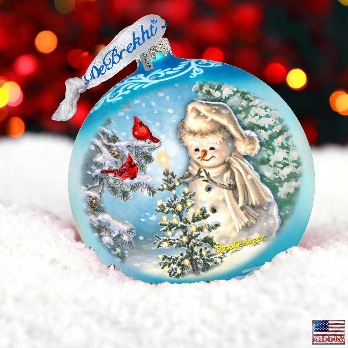 Glowing Snowman Lg Glass Ornament in Blue by Gelsinger - Christmas Decor - 73926B-DG