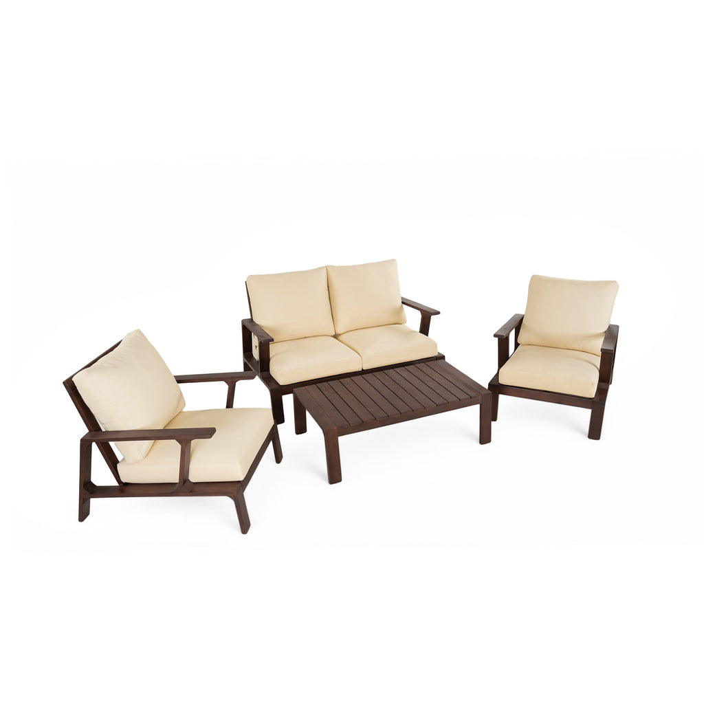 4 Pieces Outdoor Sofa Set with Cushions and Coffee Table