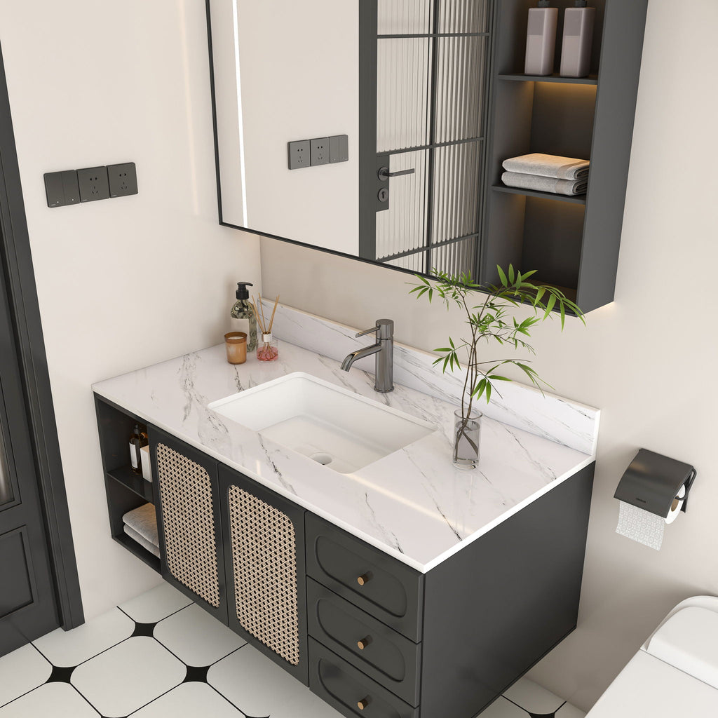 Bianco Carrara Venato Marble Vanity Top With Pre Drilled Faucet Hole And Undermount Sink