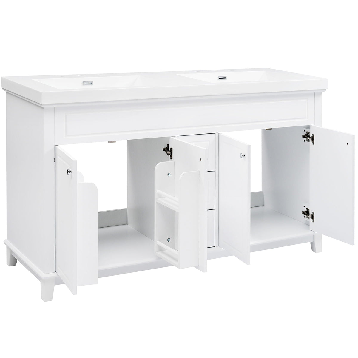 Bathroom Vanity With Double Sinks, 3 Drawers & 4 Doors - White