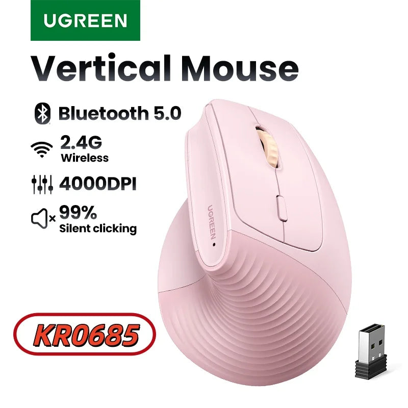 Bluetooth 2.4G Vertical Wireless Mouse Ergonomic 4000DPI 6 Mute Buttons for Macbook Tablet Laptops