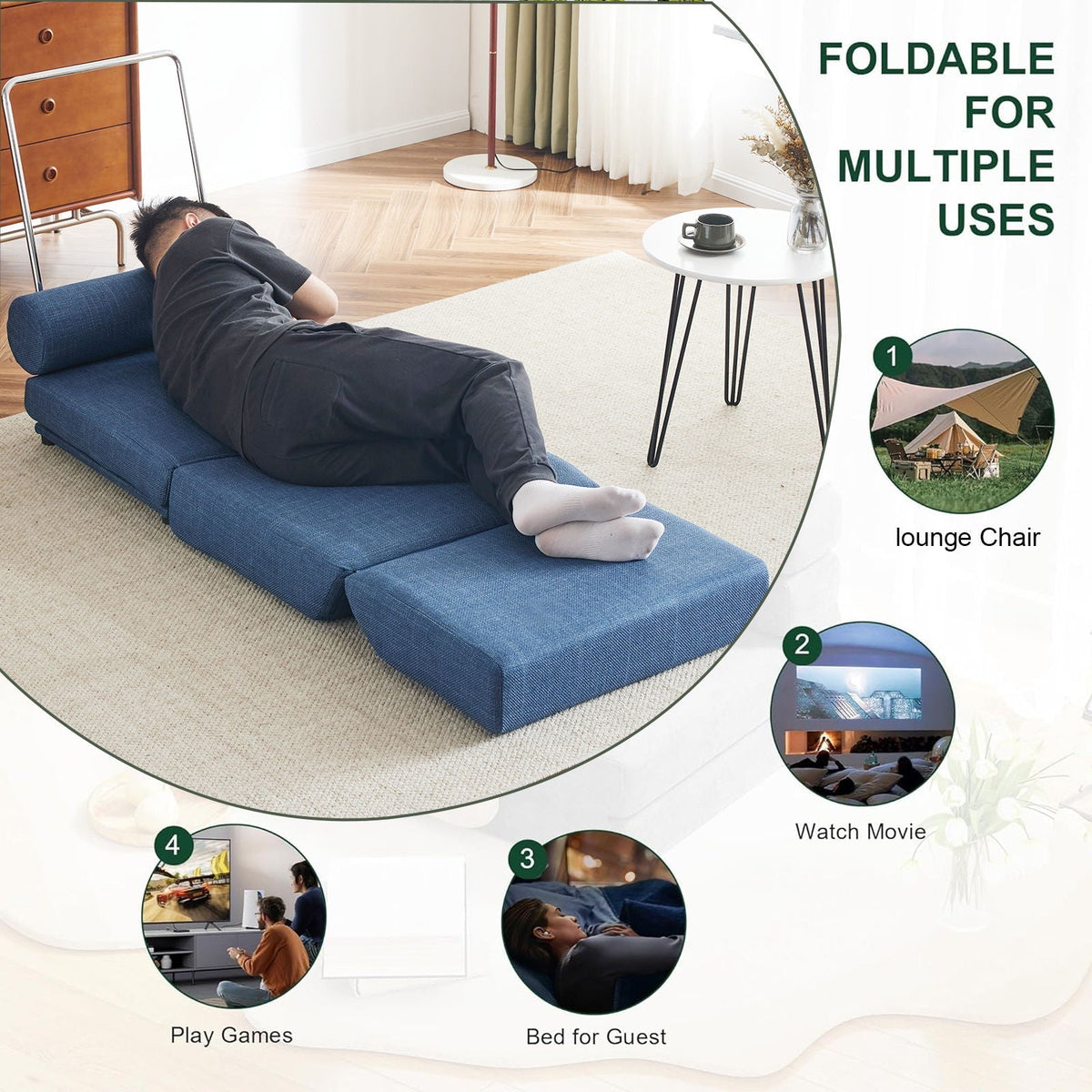 Foldable Single Chair Sofa Bed With Pillow, Easy To Store, Breathable And Wearable