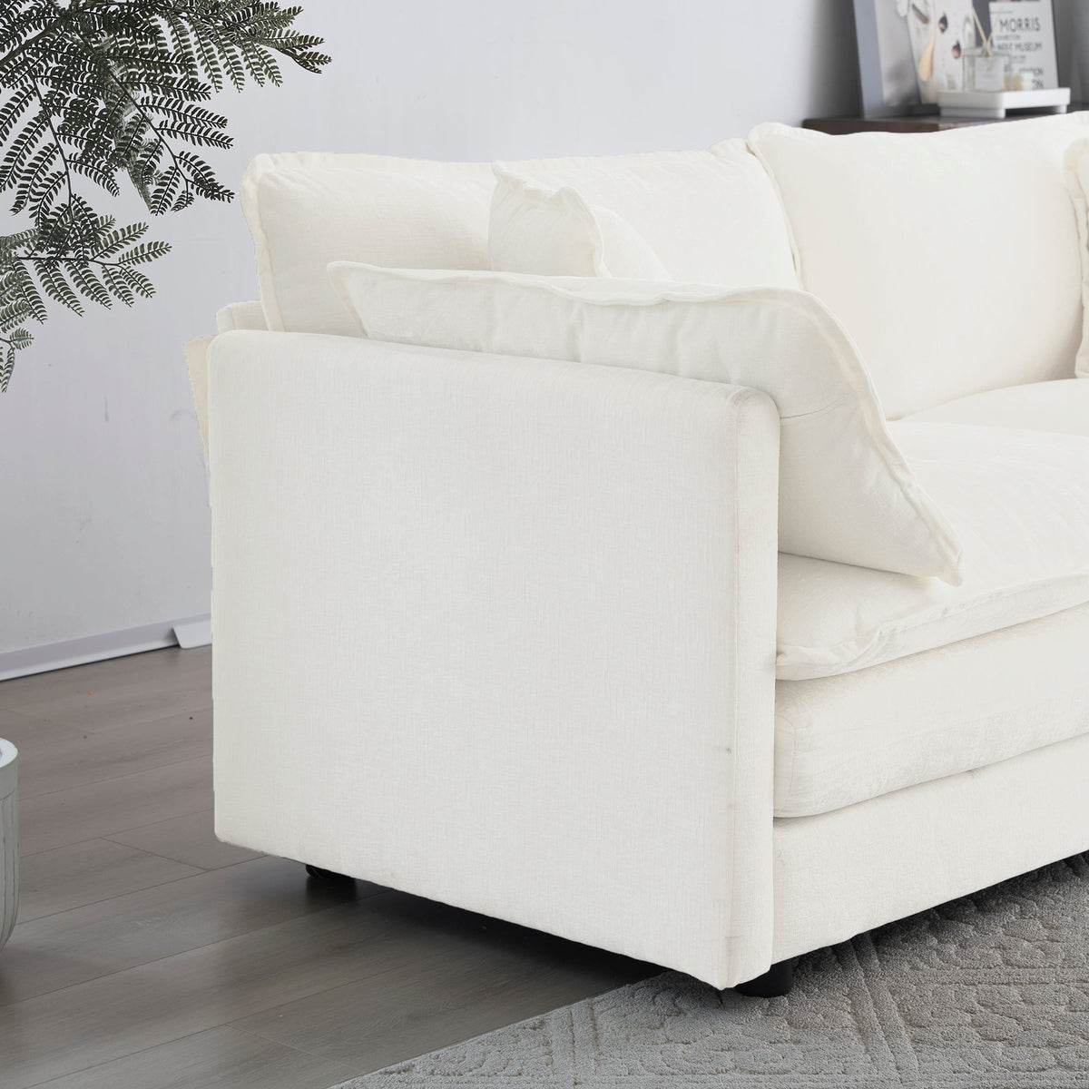 2-Piece White Chenille Sofa Set for Living Room