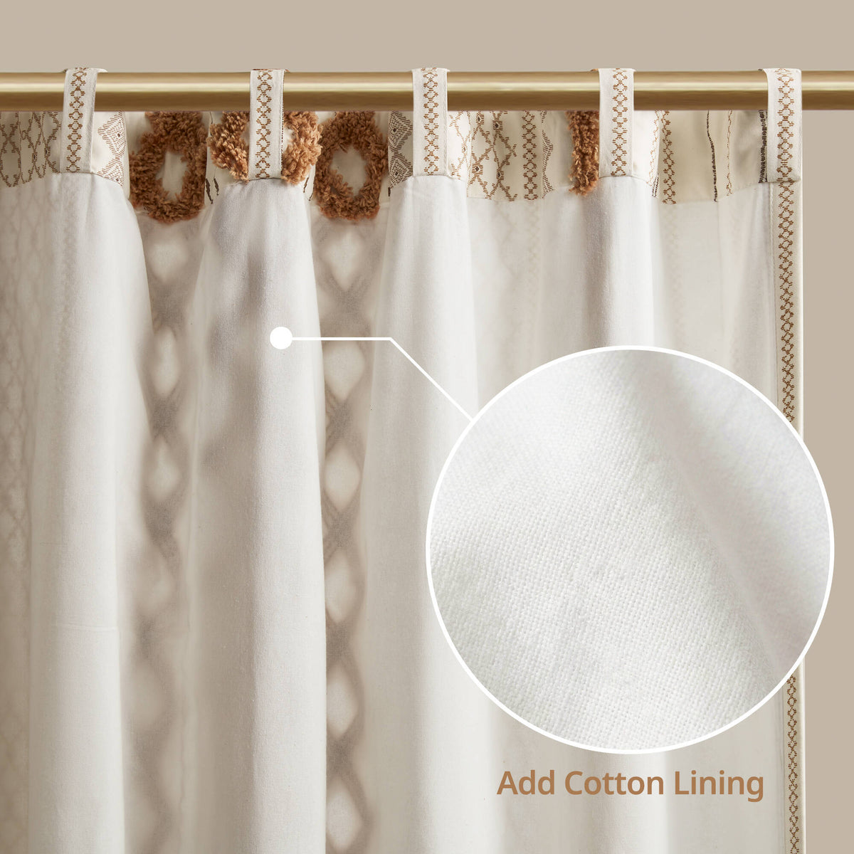 1 PC 50x84' Cotton Printed Window Panel with Chenille Stripe and Lining