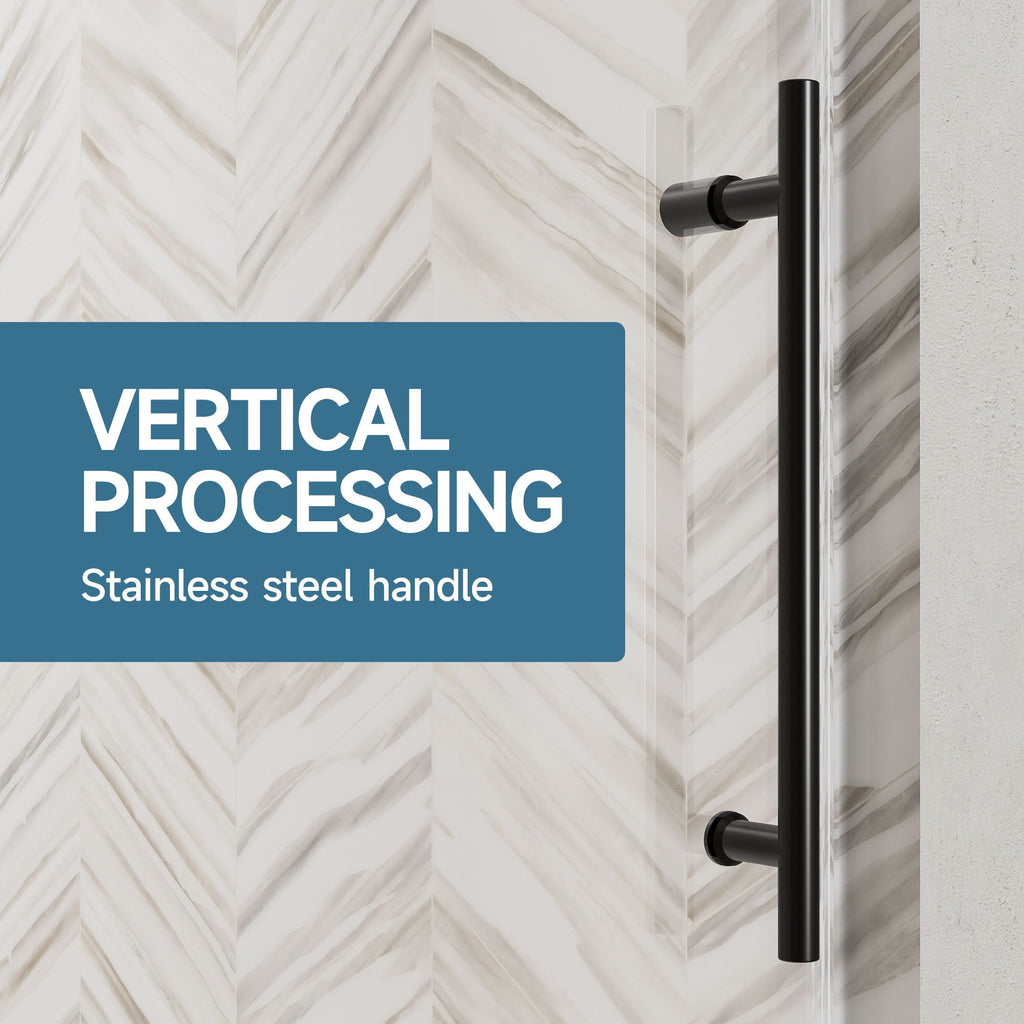 Frameless Single Sliding Soft Close Shower Door, 5 / 16" Clear Nano Coated Tempered Glass And 304 Stainless Steel Handle - Matte Black
