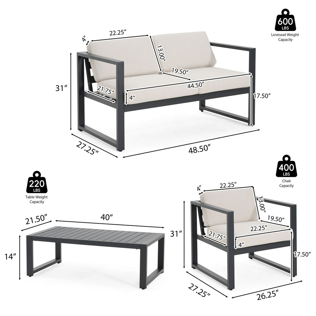 Navan 4-Piece Outdoor Chat Set - Black / Beige