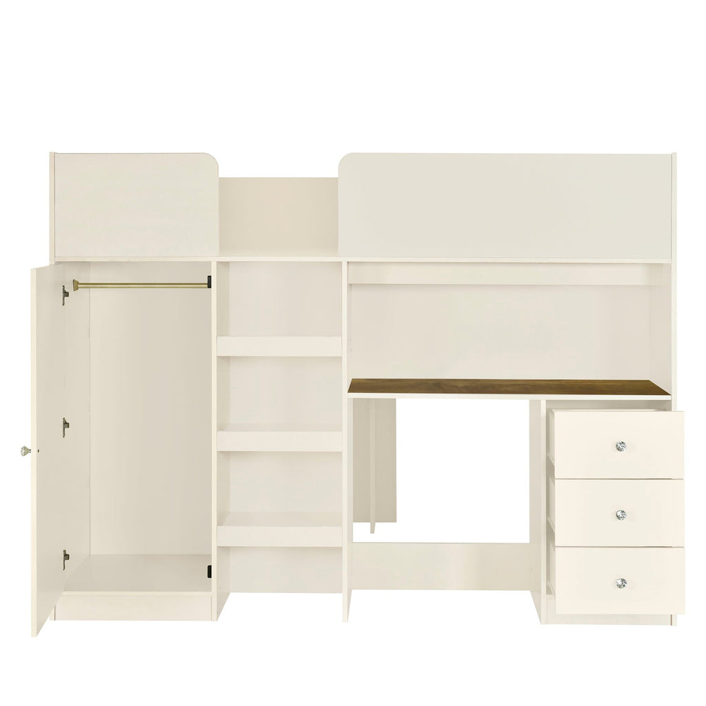 Loft Bed With Built In Wardrobe, Desk, Shelves, And Drawers