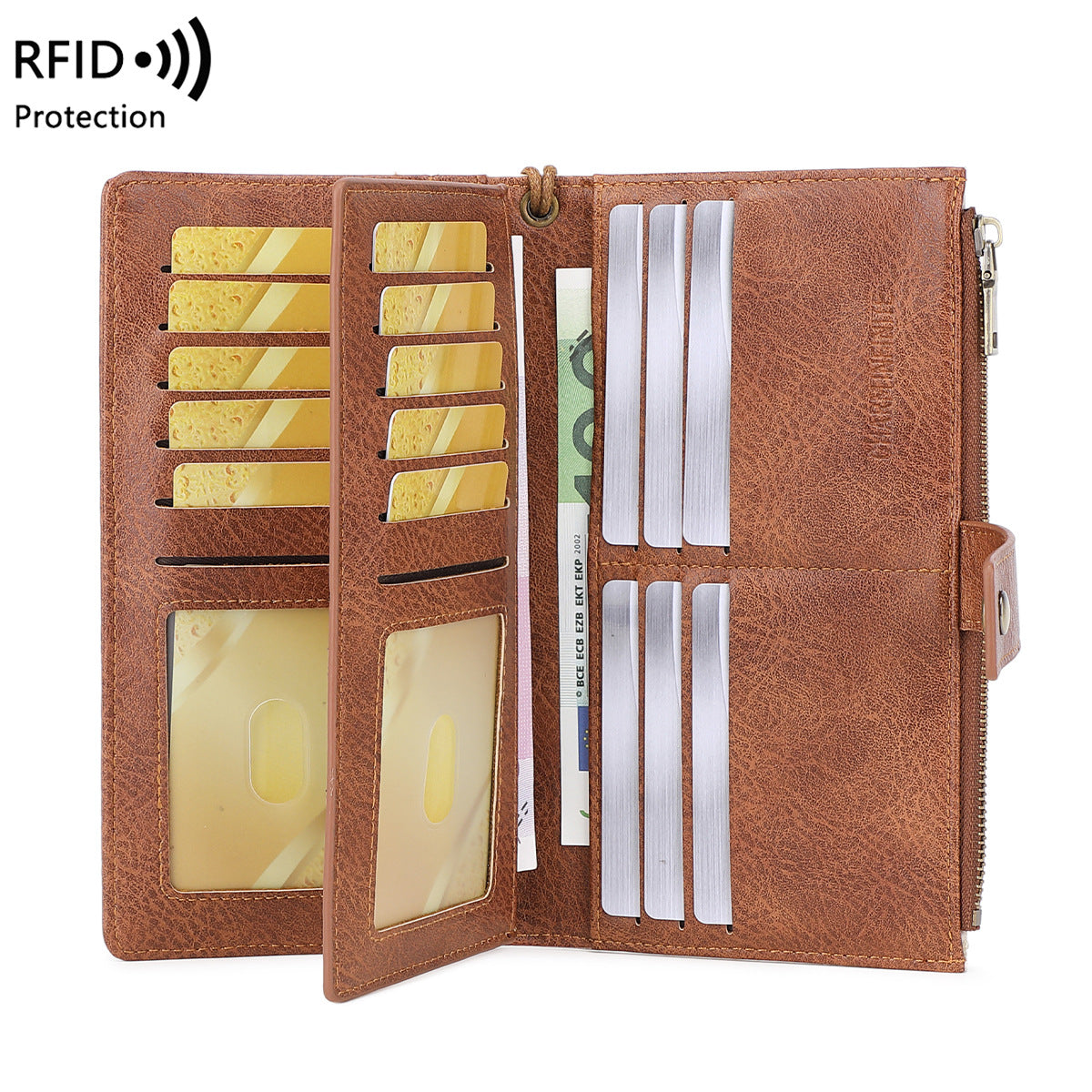 Anti-magnetic Womens Multi-Card Trifold Long Fashion Wallet