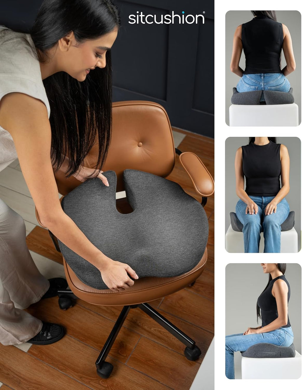 X Large Office Chair Cushion for Sciatica Pain Relief, Memory Foam Seat Cushion for Car Seat Pad, Orthopedic Pillow. Computer Chair Cushion for Tailbone Pain Relief All Day Comfort (Gray)