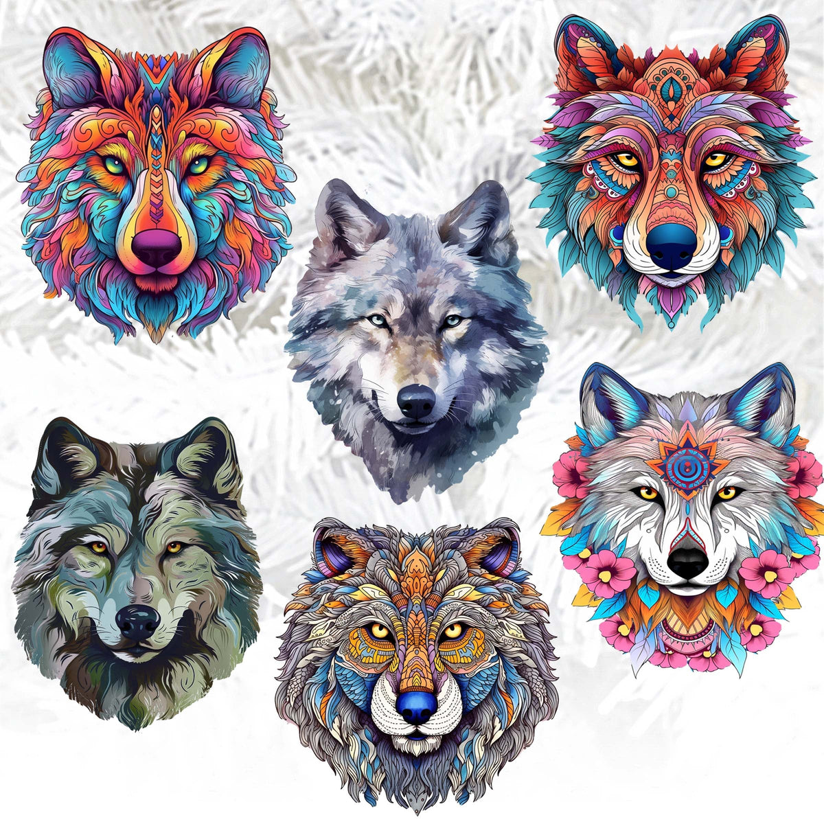 Enigmatic Wolves Clip-On Eco Wood Decorative Ornaments Set of 6 by G. Debrekht - Wildlife Decor - 8090113C-S6