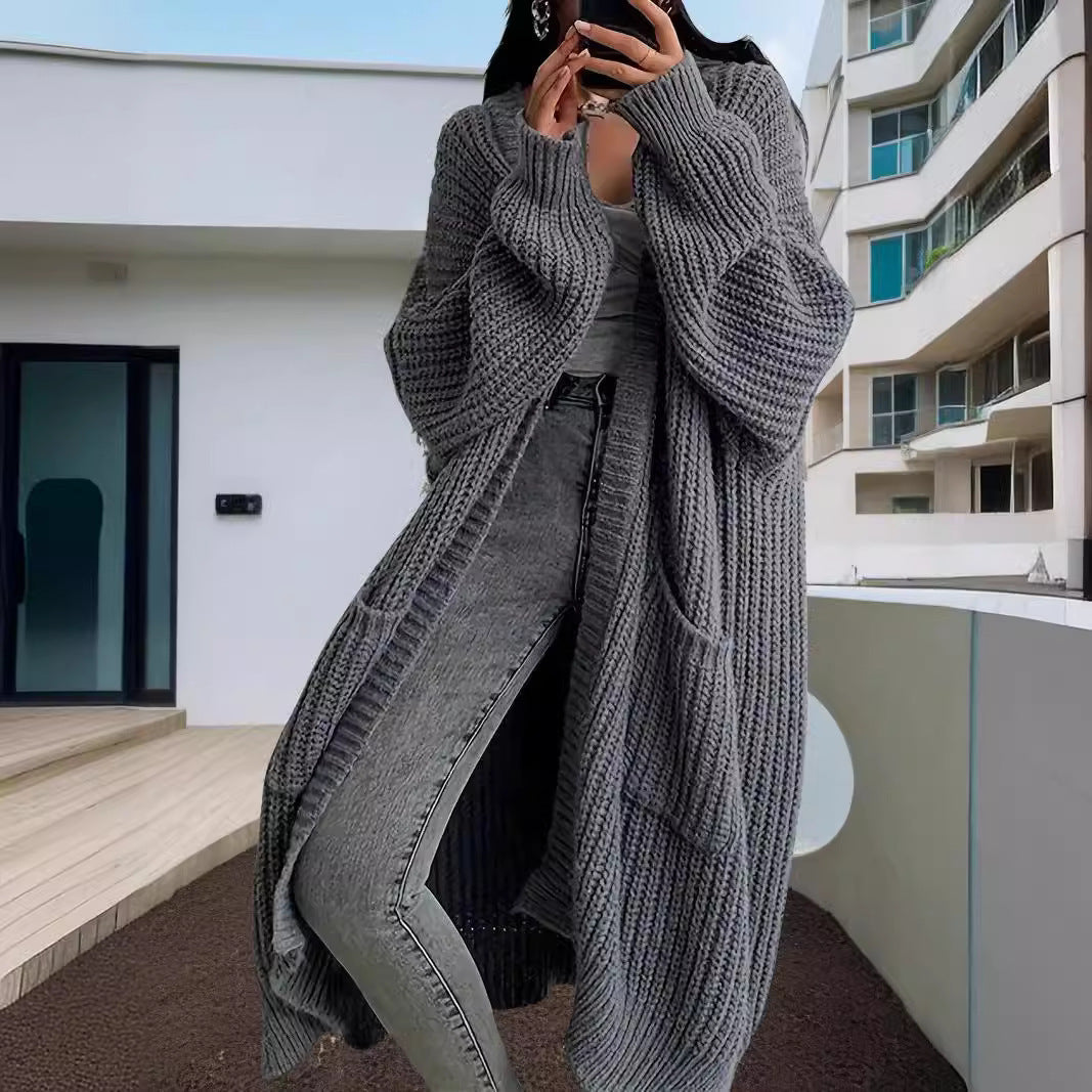 Autumn And Winter Long Sweater Women's Loose All-matching Base Long-sleeved Knitted Cardigan