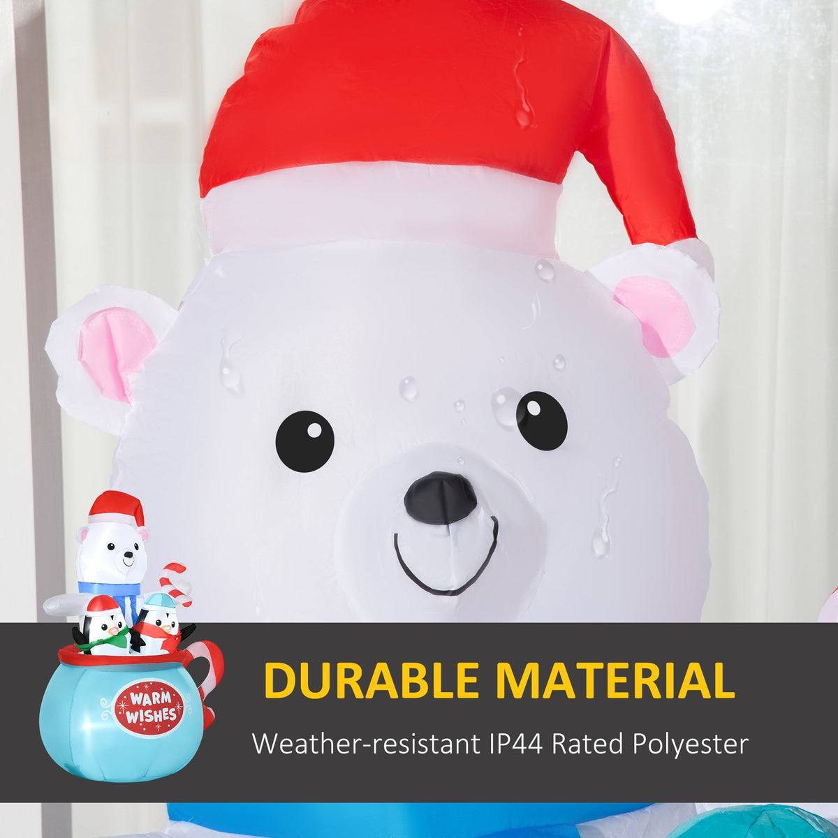 Outsunny 5ft Christmas Inflatable Outdoor Decoration Blessed Polar Bear and Penguins in the Cup
