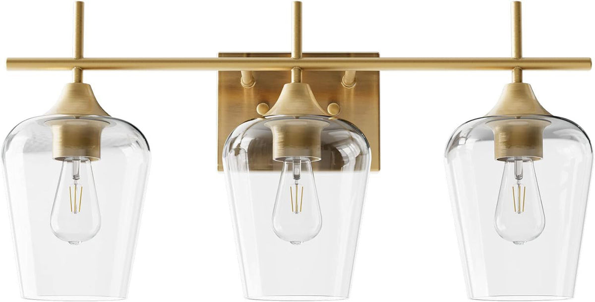 VONLUCE Bathroom Vanity Light, 3 Light Bathroom Light Fixture Over Mirror, Bathroom Wall Lamp with Clear Glass, Modern Gold Vanity Lighting fixtures