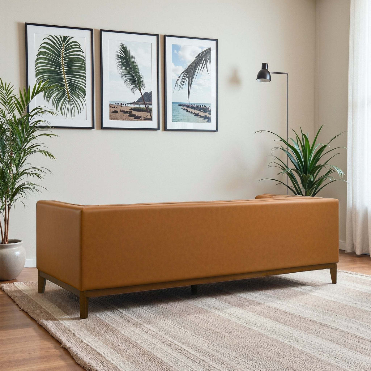 Melissa Mid-Century Cognac Vegan Leather Modern Sofa