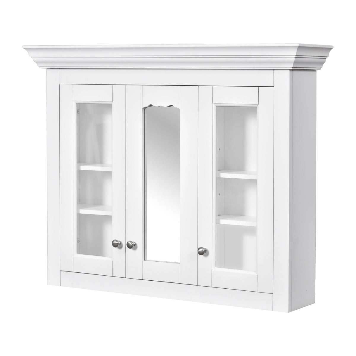Bathroom Medicine Cabinet With Mirror, 5 Adjustable Closed Shelves, Wall-Mounted - White