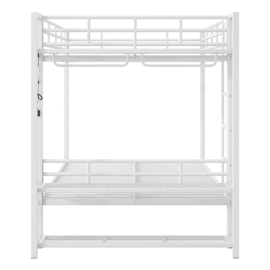 Bunk Bed With Storage Shelves, Clothes Hooks, LED Light