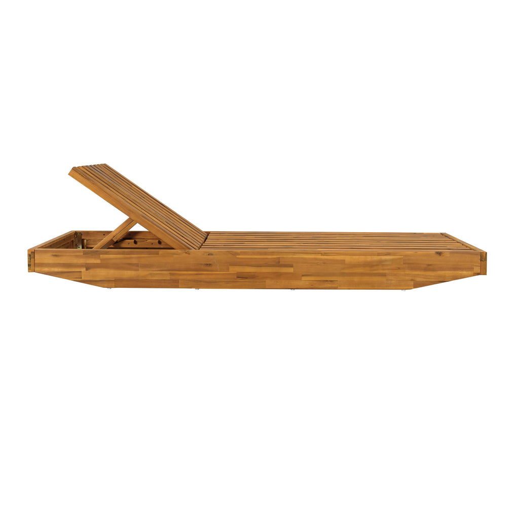 Modern Acacia Wood Outdoor Chaise Lounge