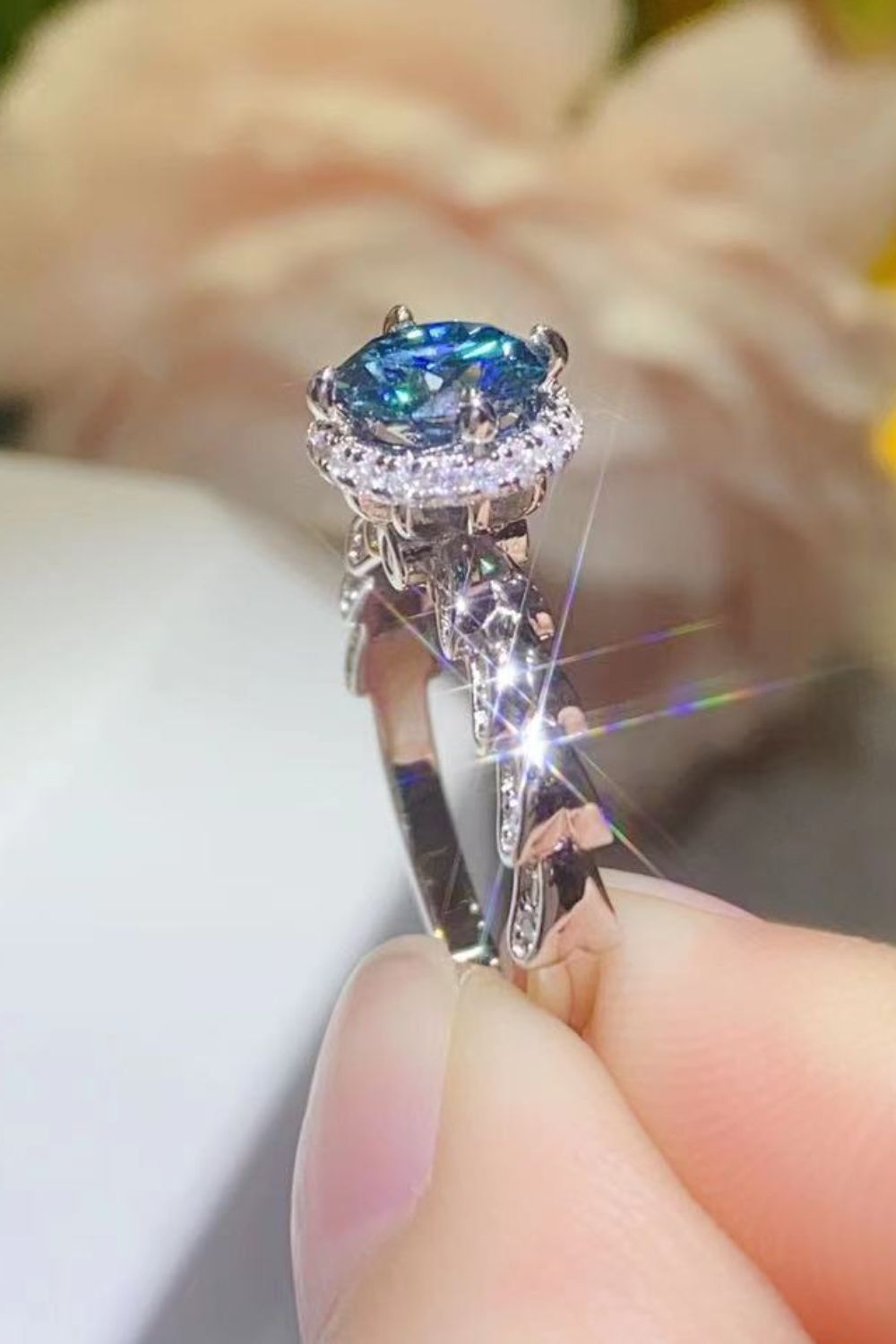 Platinum Over Pure Sterling Silver 1 Carat Blue Brilliant Round Cut Sparkala™ Cluster Ring