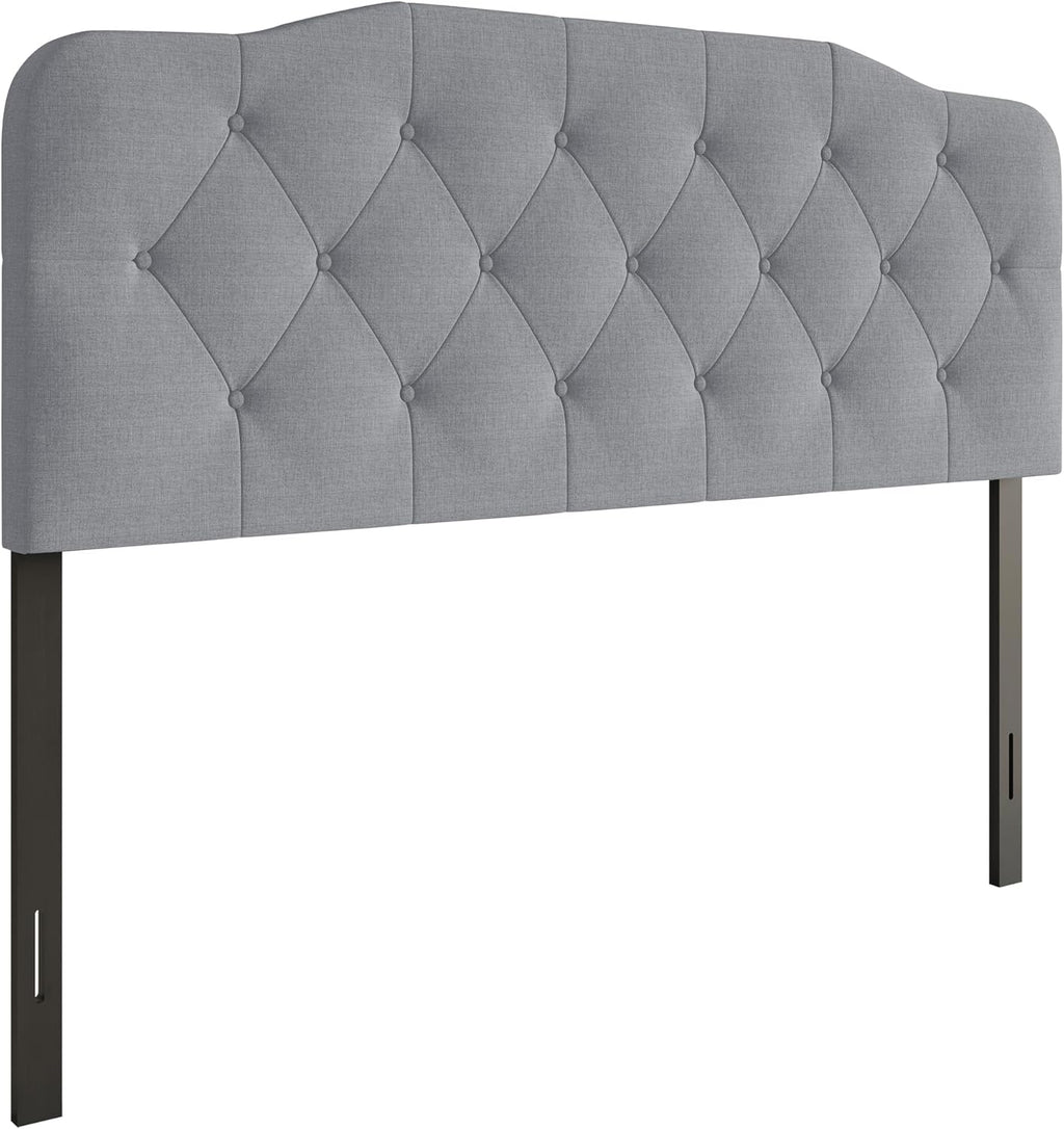 Angela Full Size Button-Tufted Upholstered Headboard, Adjustable Height, Foam Padding, Easy Assembly, Gray
