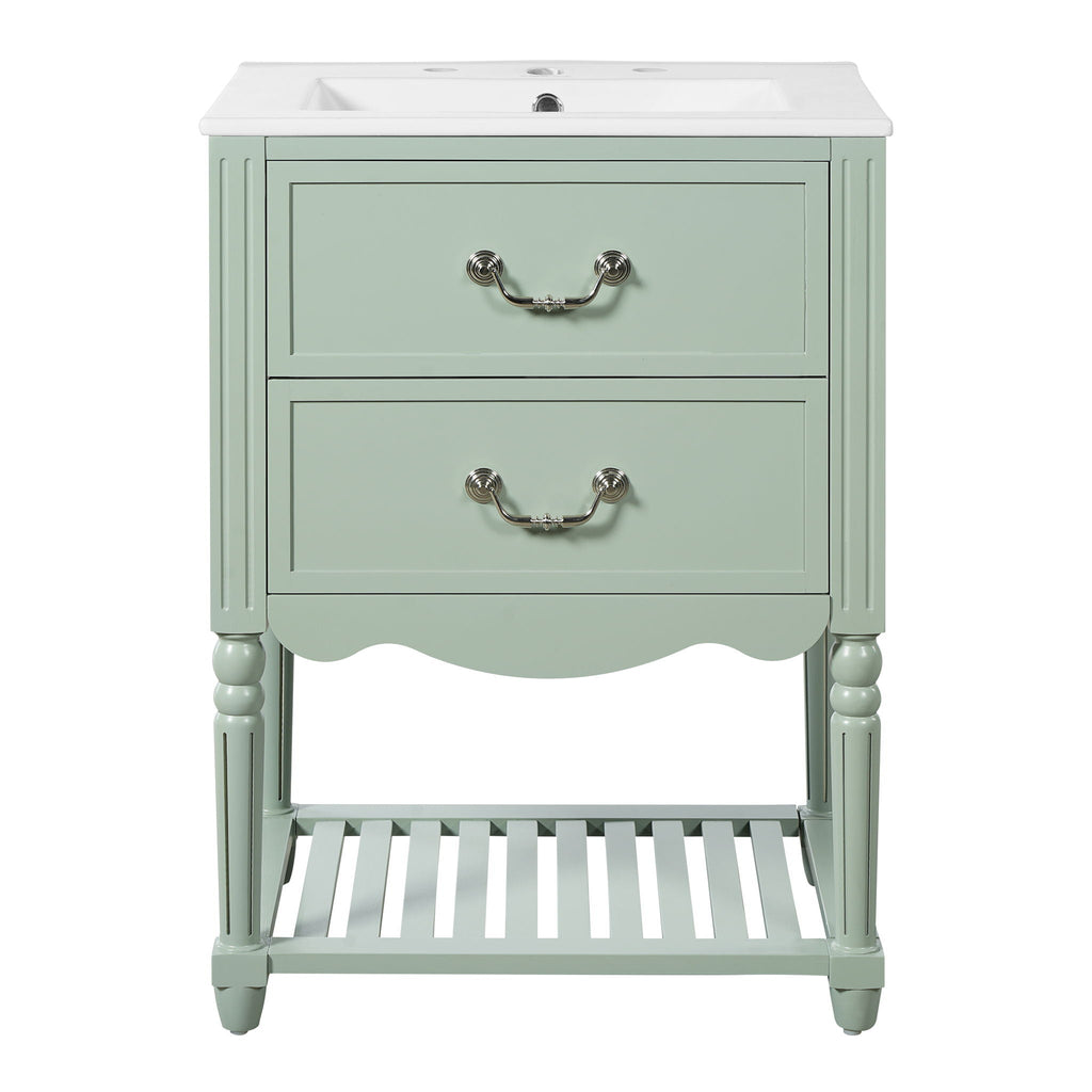 Wave Design Bathroom Vanity With Sink, 2 Drawers And Open Shelf