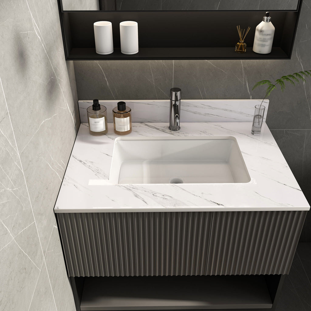 Bianco Carrara Venato Marble Vanity Top With Pre Drilled Faucet Hole And Undermount Sink