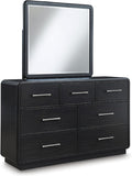 Signature Design by Ashley Rowanbeck Contemporary 7-Drawer Dresser and Mirror with Felt Lined Top, Black