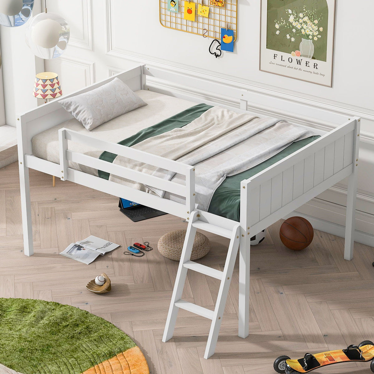 Low Loft Bed With Adjustable Ladder