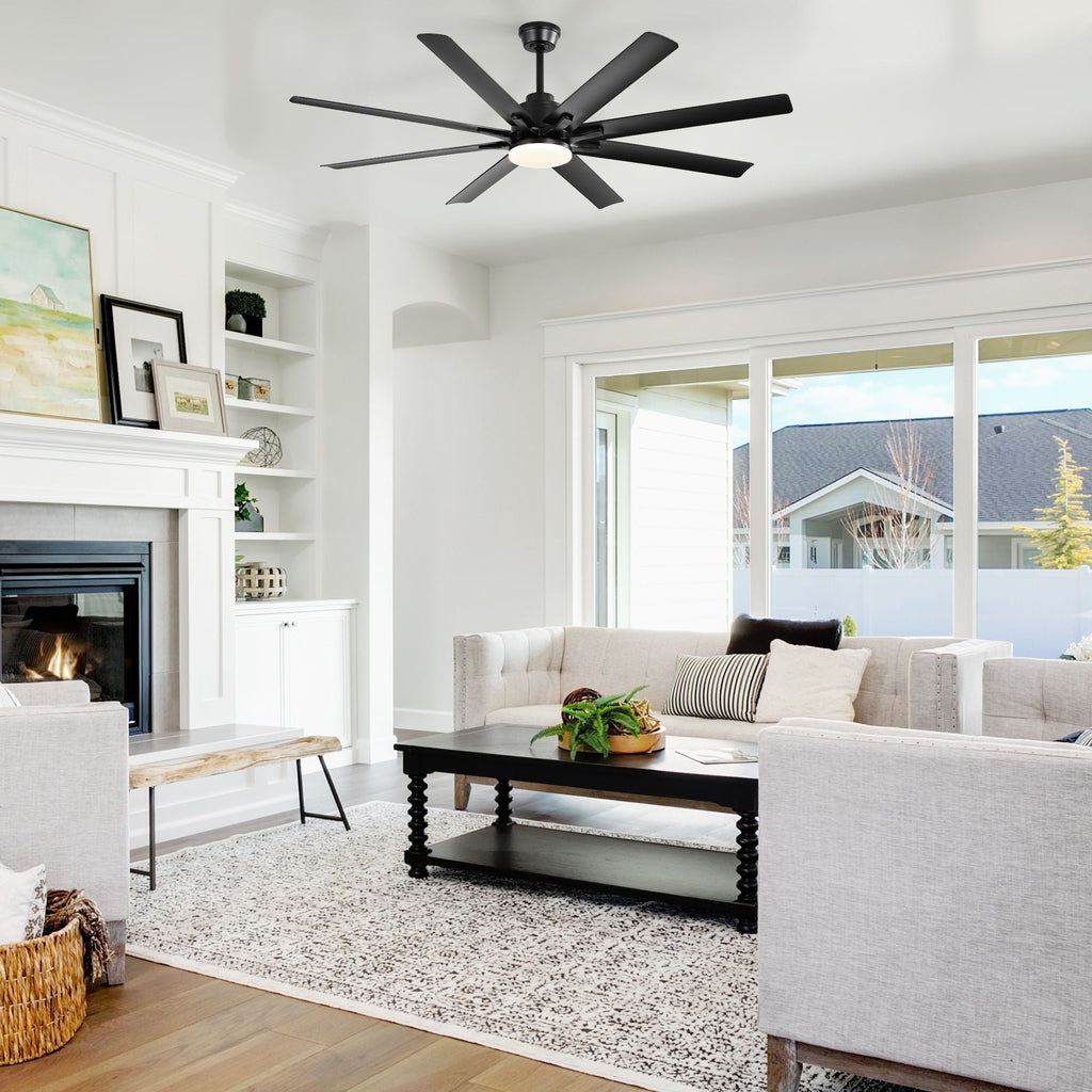 Ceiling Fan With Light 8 Blades, 18W LED 3 Color Dimmable Light - Matte Black