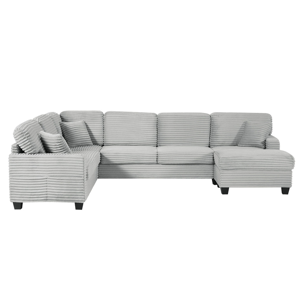 Upholstered U-Shaped Sectional Sofa With Movable Ottoman And Side Storage Pockets