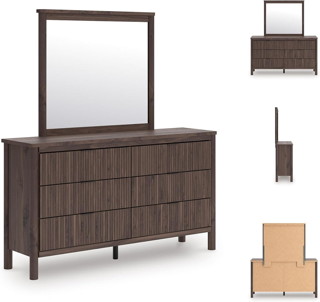 Signature Design by Ashley Cadmori Classic 6-Drawer Dresser and Mirror with Tipping Restraint Package, Dark Brown