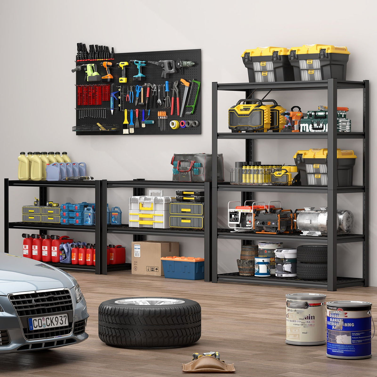 Garage Storage Rack, 5 Layer Adjustable Shelving Unit For Warehouse - Black
