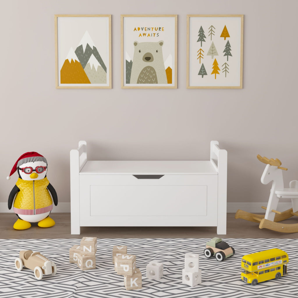 Toy Box Chest Storage Trunk with Flip Top Lid and Safety Hinge - White
