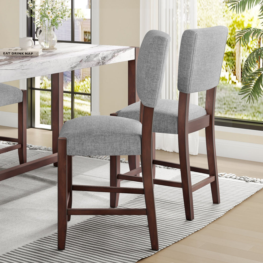 Set of 4 Mid-Century Modern Linen Upholstered Bar Stools