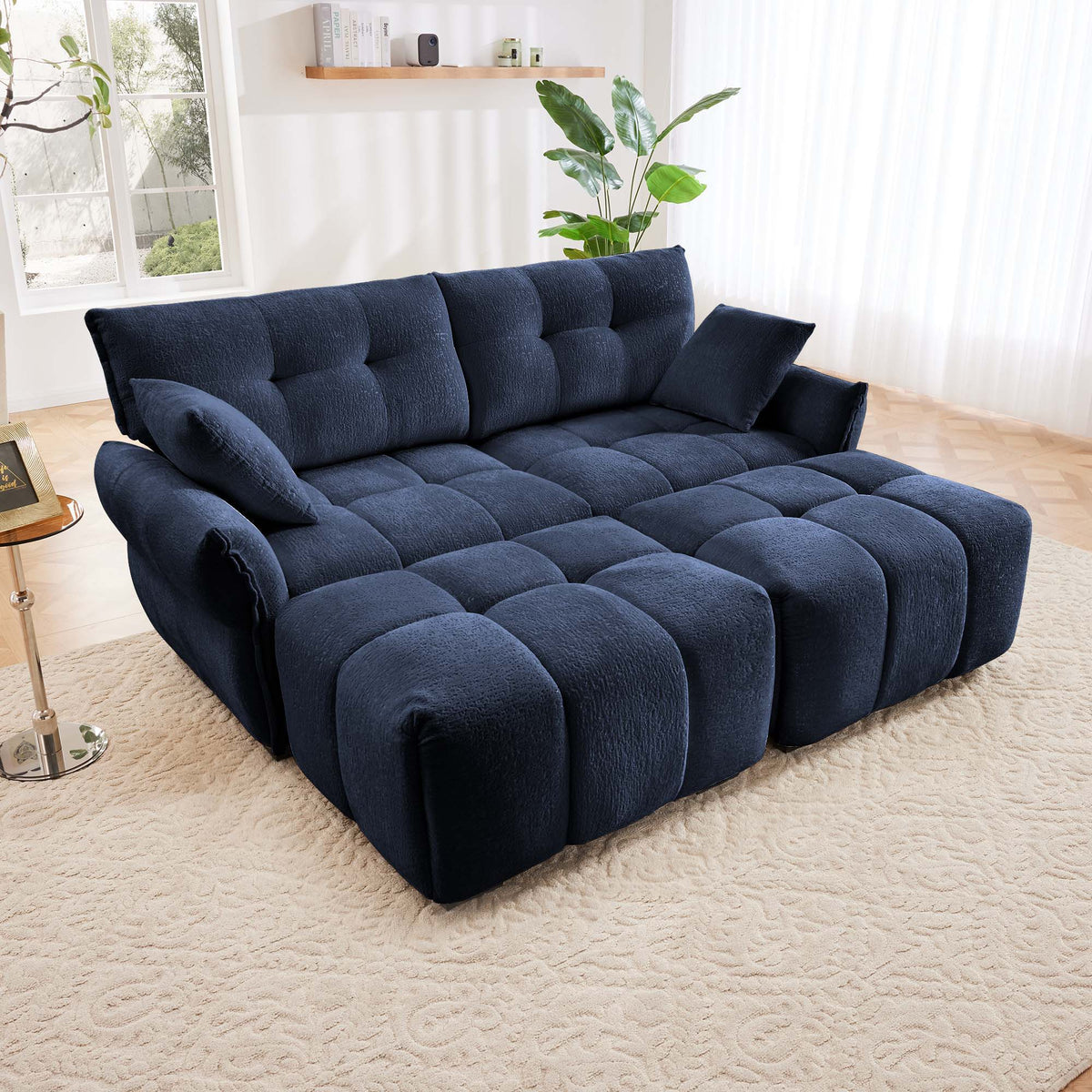 Sofa Set With Ottoman And Pillows, Textured, High Resilience Cushions