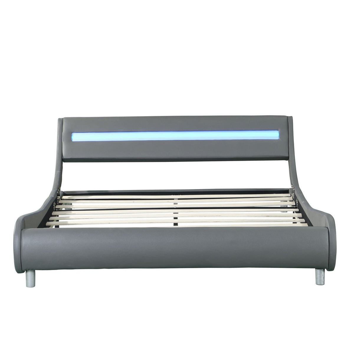Queen Size Upholstered Platform Bed Frame with LED Lighting