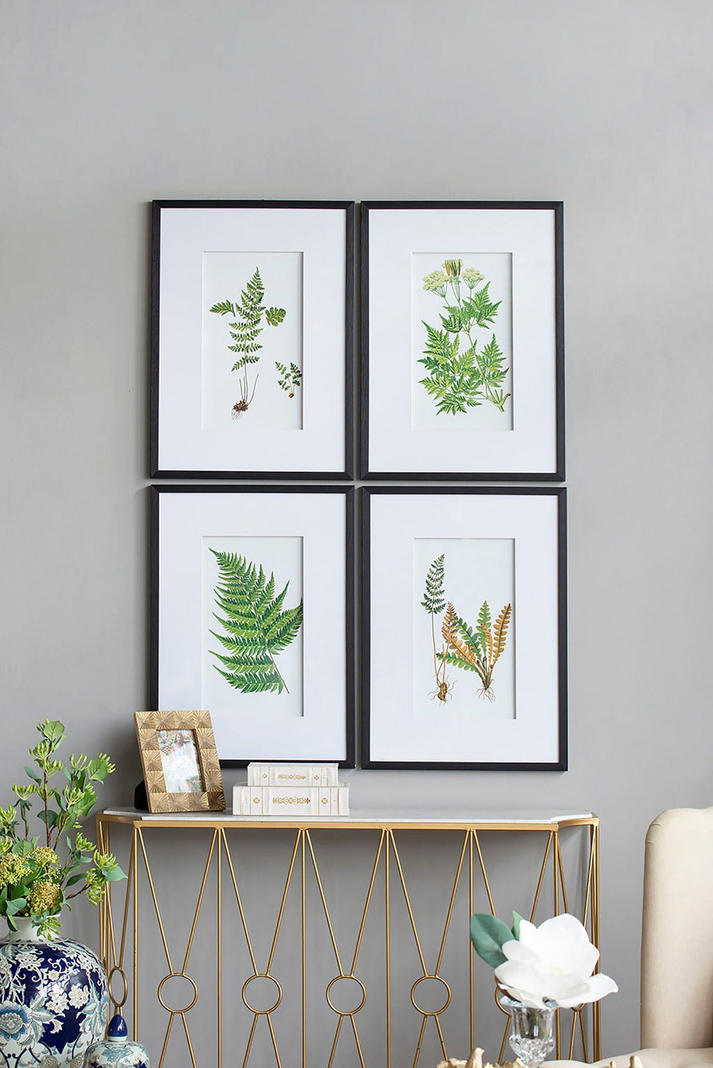 Botanical And Fern Wall Art, Wall Decor For Living Room Dining Room Entryway (Set of 4) - White / Black