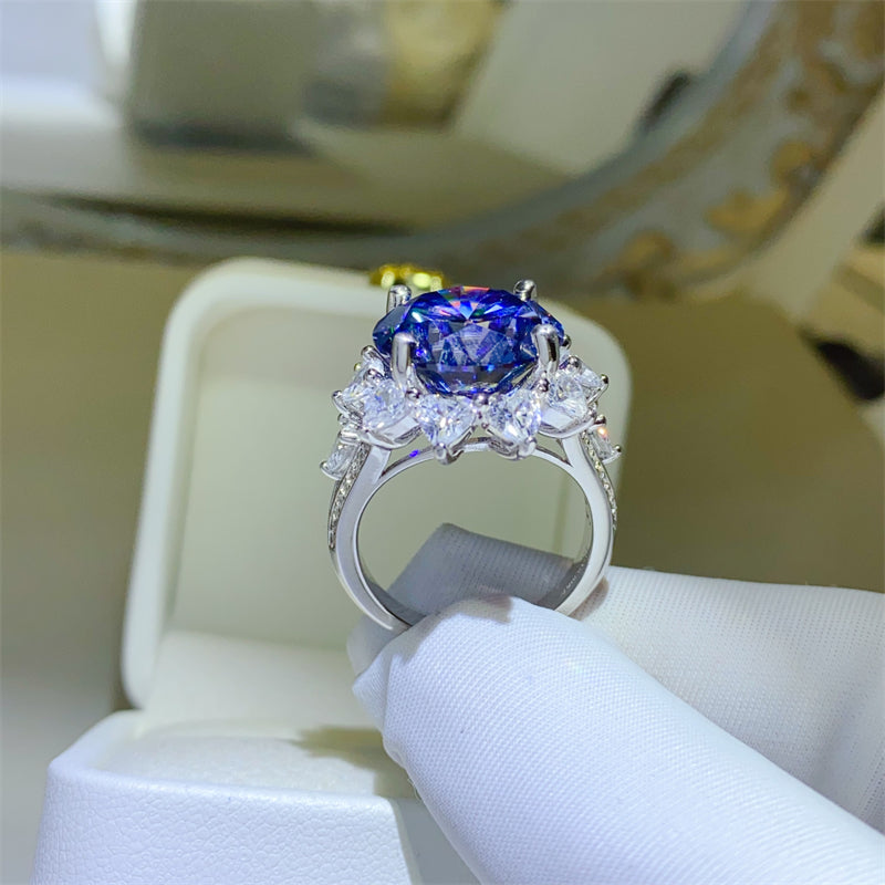 10 Carat Blue Brilliant Round Cut Sparkala™ Pure Sterling Silver Princess Di Ring
